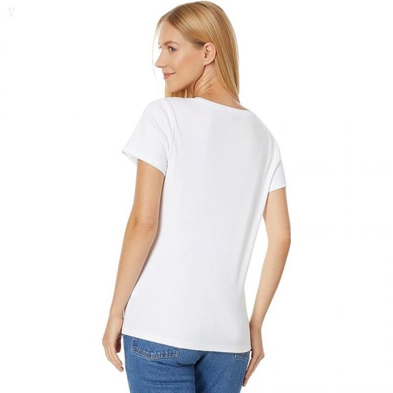 L.L.Bean Petite Pima Tops Shaped V-Neck Short Sleeve Tee White ID-N2WYvJML