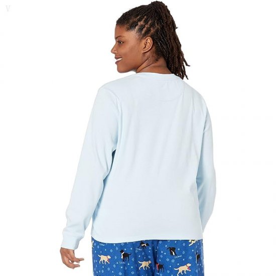 L.L.Bean Plus Size Cozy Pajama Set Print Bright Blue Dog ID-rAYTr9hx