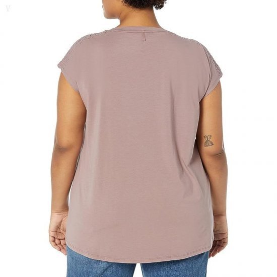 L.L.Bean Plus Size Beyond Soft Short Sleeve V-Neck Tee Smoky Mauve ID-tYr4D5Z0