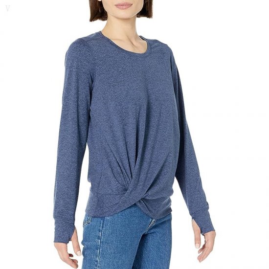 L.L.Bean Petite VentureSoft Twist Front Top Long Sleeve Carbon Navy Marl ID-hchGYsMU