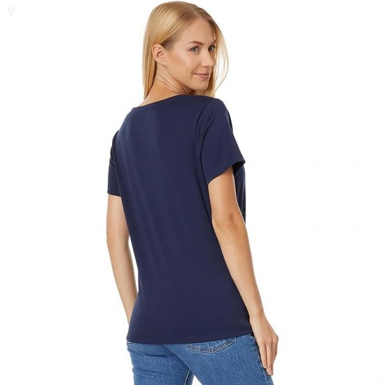 L.L.Bean Petite Pima Tops Shaped V-Neck Short Sleeve Tee Raven Blue ID-56MkfCBK