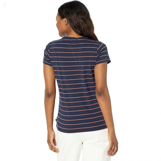 L.L.Bean Soft Stretch Supima Tee Crew Neck Striped Short Sleeve Classic Navy/Chili ID-nwDh7bsR