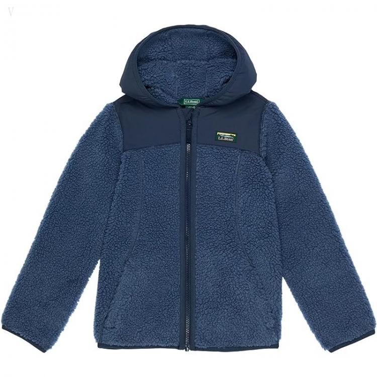 L.L.Bean Sherpa Fleece Hooded Jacket (Little Kids) Vintage Indigo/Carbon Navy ID-1m71Vp0g - Click Image to Close