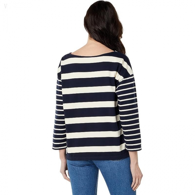 L.L.Bean Heritage Mariner Boatneck 3/4 Sleeve Classic Navy/Sailcloth Blocked Stripe ID-1uXkJkwF - Click Image to Close