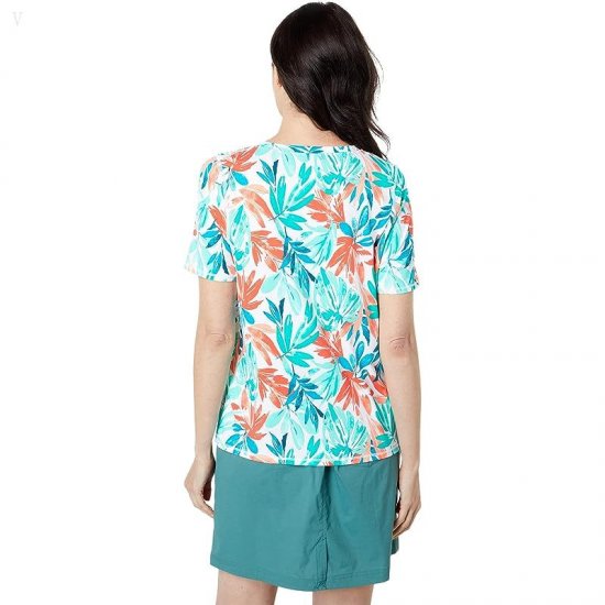 L.L.Bean Sunsmart UPF 50+ Sun Shirt Short Sleeve Print Deepwater Blue Tropical Leaves ID-nBYWlysp