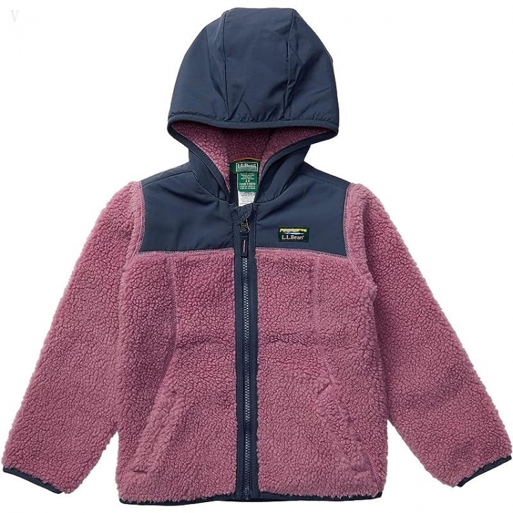 L.L.Bean Sherpa Fleece Hooded Jacket (Little Kids) Mauve Berry/Carbon Navy ID-dO9eiswT - Click Image to Close