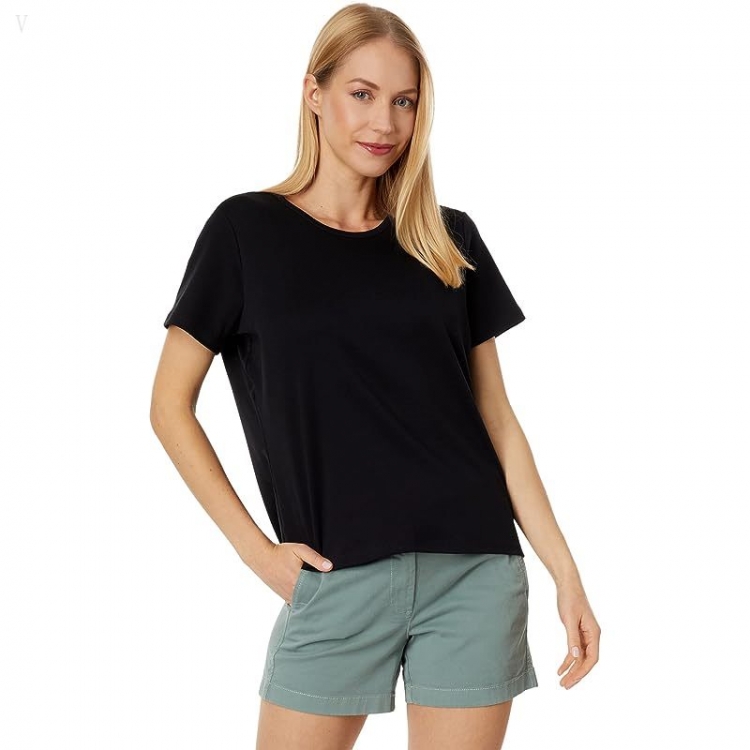 L.L.Bean Petite Pima Crew Neck Short Sleeve Black ID-eylWKmtD - Click Image to Close