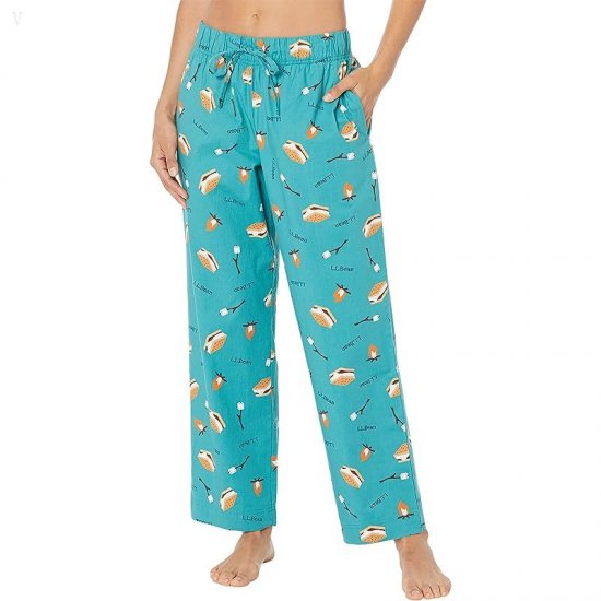 L.L.Bean Petite Springtime Sleep PJ Set Blue/Green S\'mores ID-sKUrn8zh