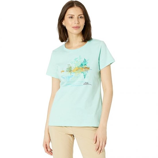 L.L.Bean Graphic Tee Short Sleeve Jess Franks Artwork Faded Jade Landscape ID-OimaTNnh