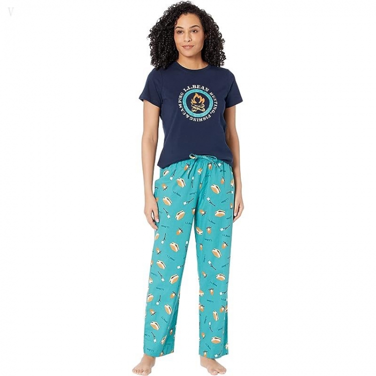 L.L.Bean Springtime Sleep PJ Set Blue-Green S'Mores ID-BNotE5AG - Click Image to Close