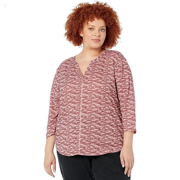 L.L.Bean Plus Size Streamside Tee Split-Neck 3/4 Sleeve Print Blush Geo Stripe ID-9FamDKpd - Click Image to Close