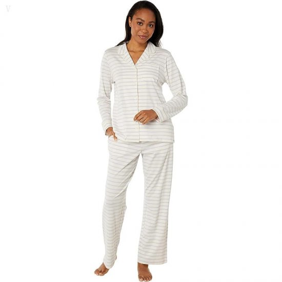 L.L.Bean Super Soft Shrink-Free Button Front Pajama Set Stripe Pastel Lilac ID-sQn49oxR