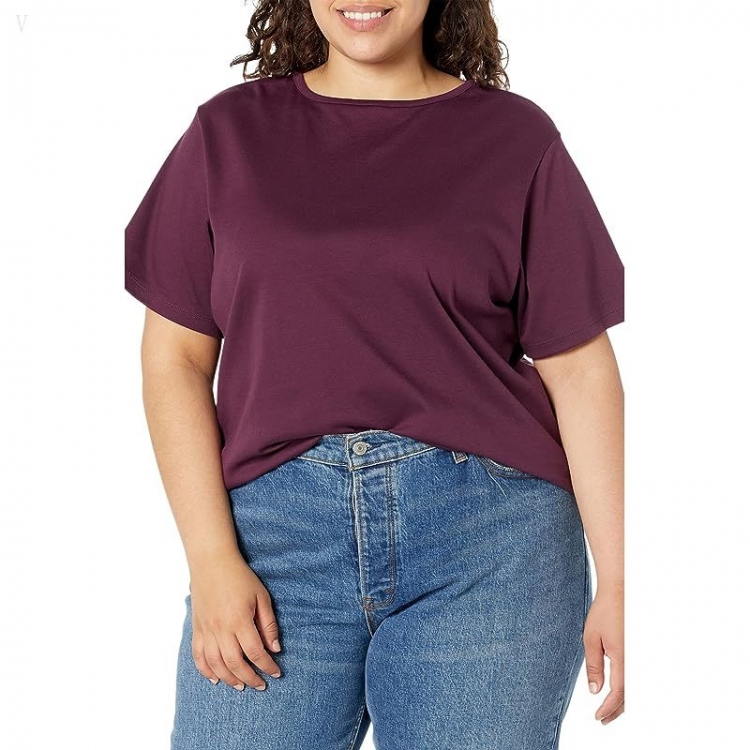 L.L.Bean Plus Size Pima Crew Neck Short Sleeve Royal Plum ID-41faWPbH - Click Image to Close