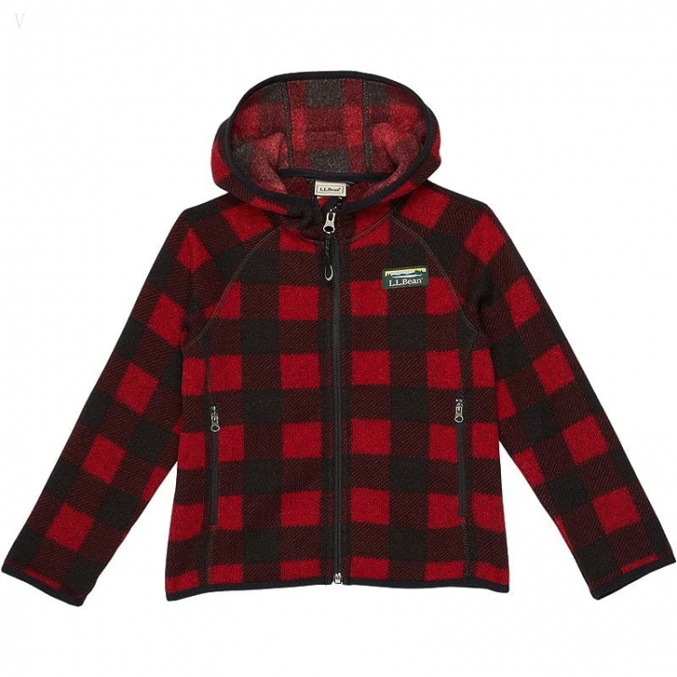 L.L.Bean Sweater Fleece Hooded Print (Big Kids) Garnet Buffalo Check ID-trbeOIom - Click Image to Close