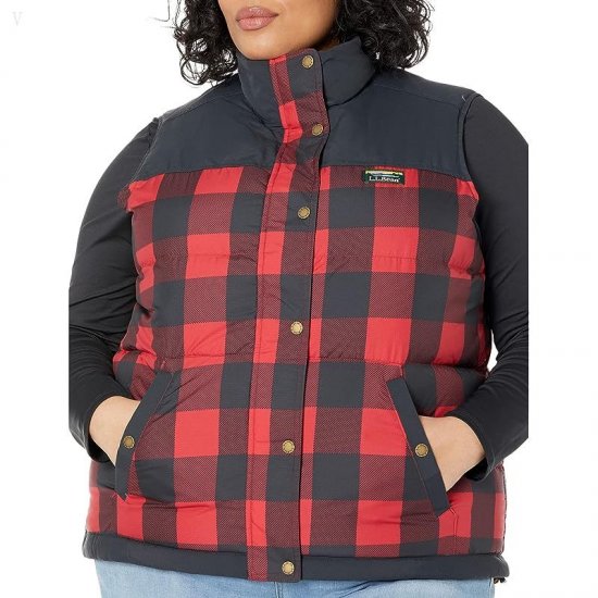 L.L.Bean Plus Size Mountain Classic Down Vest Print Rich Red Buffalo Plaid ID-NlzkZBCy