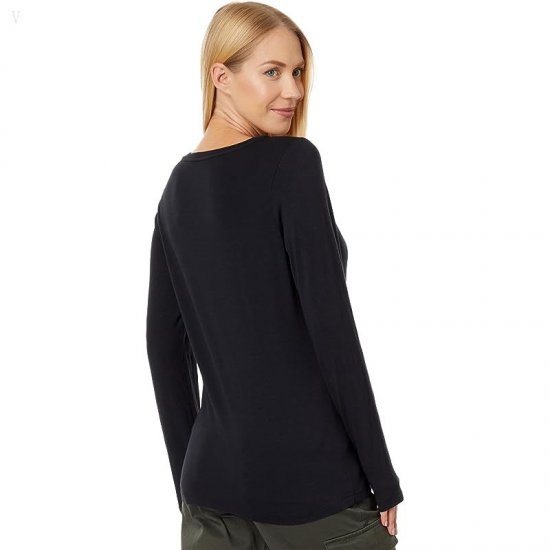 L.L.Bean Soft Stretch Supima Tee Scoop Neck Long Sleeve Dark Black ID-13FPNnbN