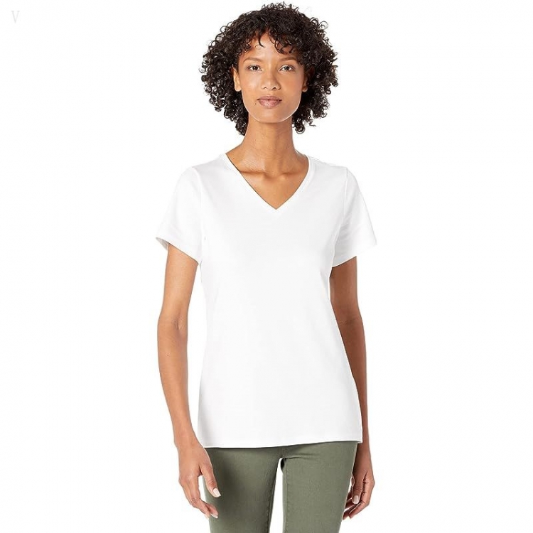 L.L.Bean Pima Tops Shaped V-Neck Short Sleeve Tee White ID-VJtHpUOU - Click Image to Close