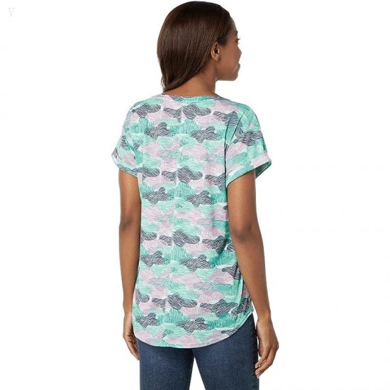 L.L.Bean Streamside Tee Split-Neck Short Sleeve Print Lilac Camo ID-7Uwl0awA