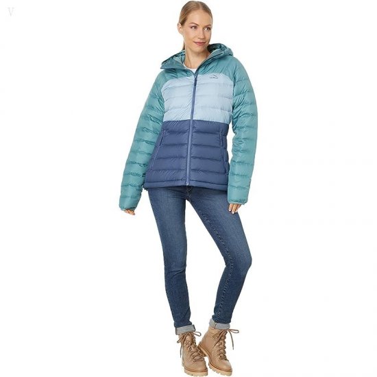 L.L.Bean Bean\'s Down Hooded Jacket Color-Block Vintage Indigo/Mineral Blue ID-FtAKRUjs