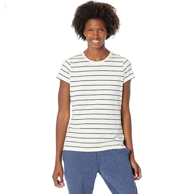 L.L.Bean Soft Stretch Supima Tee Crew Neck Striped Short Sleeve Sailcloth/Classic Navy ID-xuOSjesj - Click Image to Close