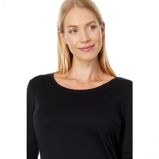 L.L.Bean Pima Cotton Shaped Jewelneck Tee 3/4 Sleeve Black ID-pZ8HRnMZ