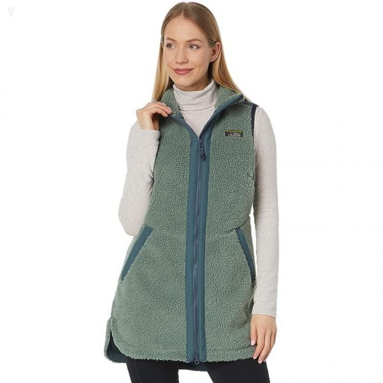 L.L.Bean Bean's Sherpa Fleece Long Vest Sea Green ID-1QW0lhvm