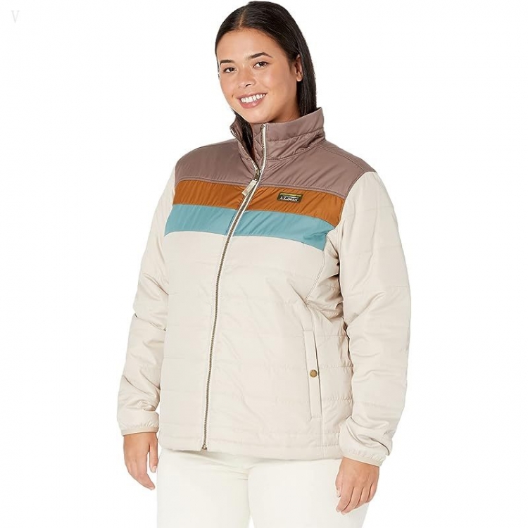 L.L.Bean Plus Size Mountain Classic Puffer Jacket Color-Block Taupe Brown/Gray Birch ID-fiH504gf - Click Image to Close