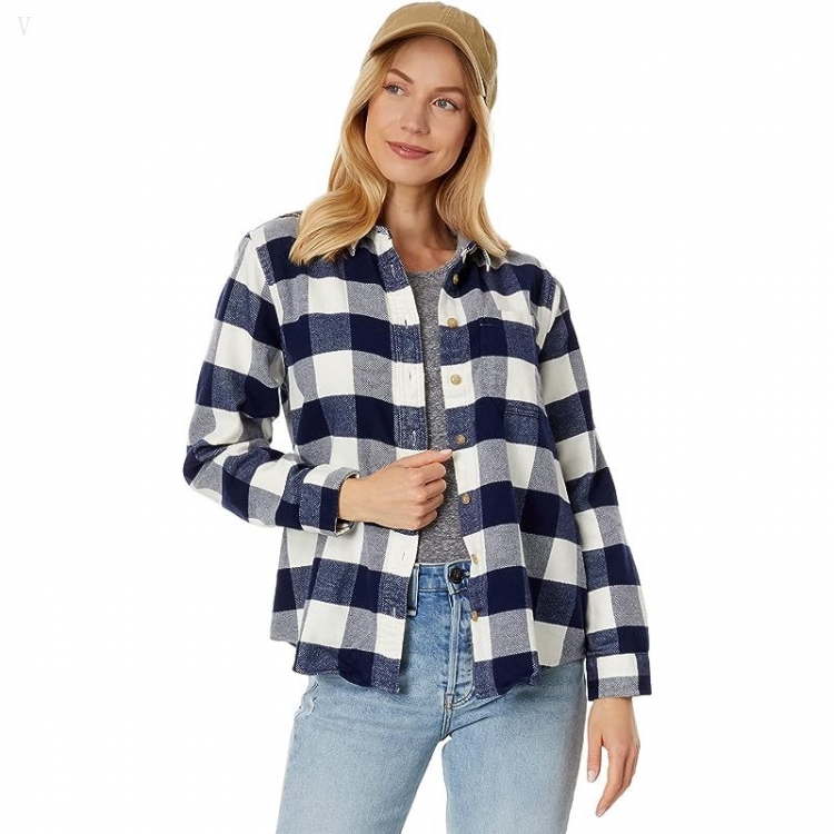 L.L.Bean Petite Organic Flannel Shirt Plaid Bright Navy ID-2RQv7GjP - Click Image to Close