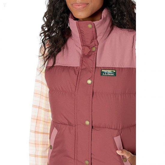 L.L.Bean Petite Mountain Classic Down Vest Color-Block Burgundy/Light Rosewood ID-FwTfANlb