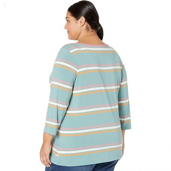 L.L.Bean Plus Size Soft Stretch Supima Boatneck 3/4 Sleeve Stripe Sea Pine Multi Stripe ID-k8pUjASP