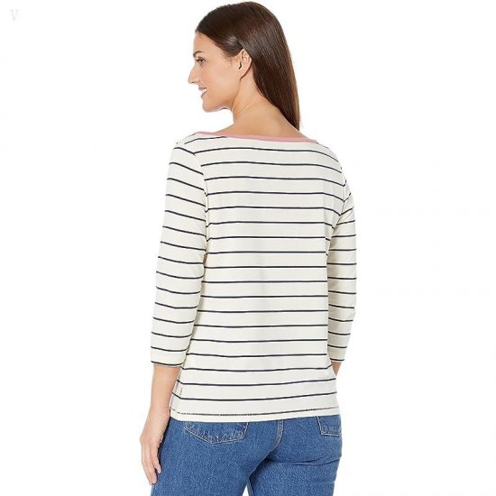 L.L.Bean Petite Soft Stretch Supima Boatneck 3/4 Sleeve Stripe Sailcloth/Classic Navy ID-gqegpvp2