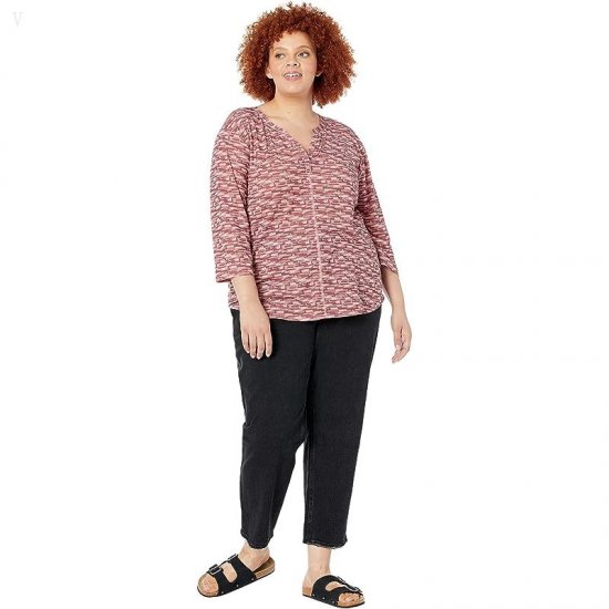 L.L.Bean Plus Size Streamside Tee Split-Neck 3/4 Sleeve Print Blush Geo Stripe ID-9FamDKpd