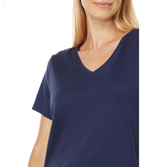 L.L.Bean Petite Pima Tops Shaped V-Neck Short Sleeve Tee Raven Blue ID-56MkfCBK