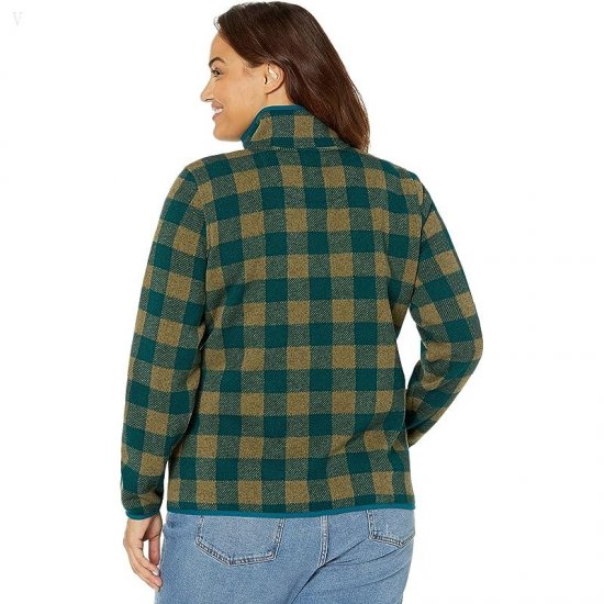 L.L.Bean Sweater Fleece Pullover Print Eucalyptus/Spruce Buffalo Plaid ID-PDisePsH