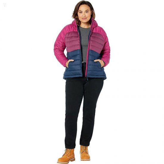 L.L.Bean Plus Size Down Hooded Jacket Color-Block Nautical Navy/Sugarplum ID-M2CM7073