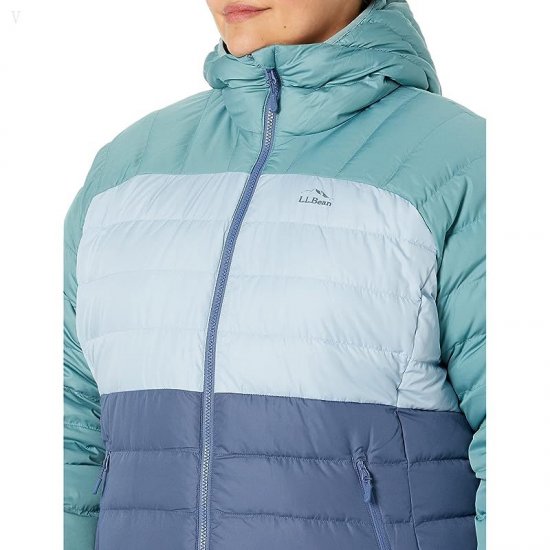 L.L.Bean Plus Size Down Hooded Jacket Color-Block Vintage Indigo/Mineral Blue ID-itcCtQeN