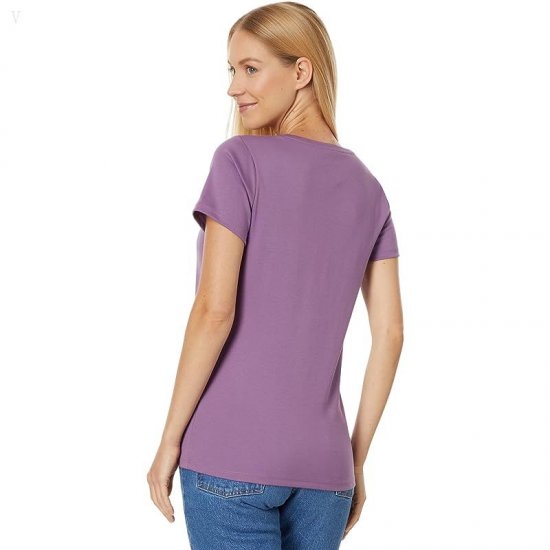 L.L.Bean Pima Tops Shaped V-Neck Short Sleeve Tee Violet Chalk ID-Tb4pXoCO