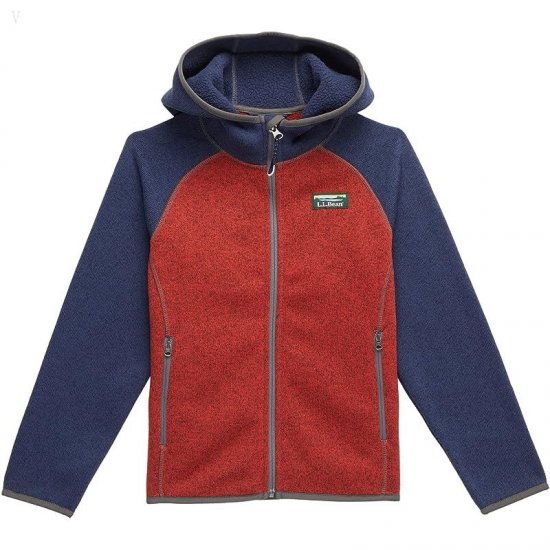 L.L.Bean Bean's Sweater Fleece Hooded Color-Block (Big Kids) Bright Navy/Cayenne ID-UFu3Bmk9