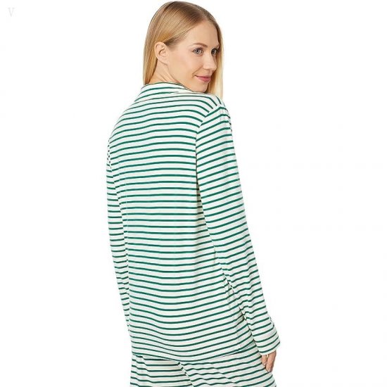 L.L.Bean Super Soft Shrink-Free Button Front Pajama Set Stripe Emerald Spruce ID-WMAnMvzP