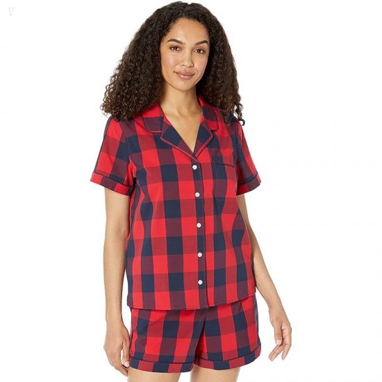 L.L.Bean Springtime Sleep Pajama Shorts Set Bright Red Plaid ID-5dBkSdrH