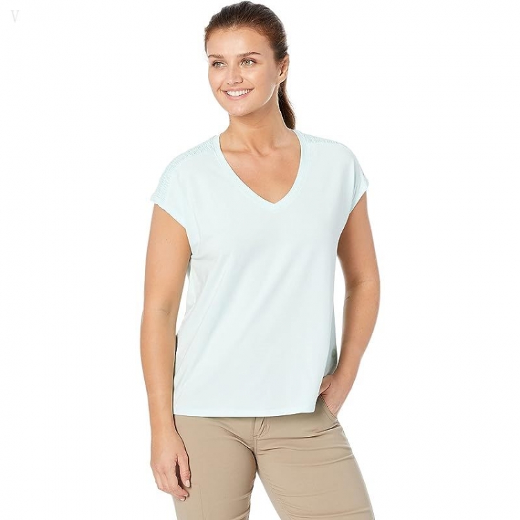 L.L.Bean Petite Beyond Soft Short Sleeve V-Neck Tee Nautical Aqua ID-4v4dwAIu - Click Image to Close