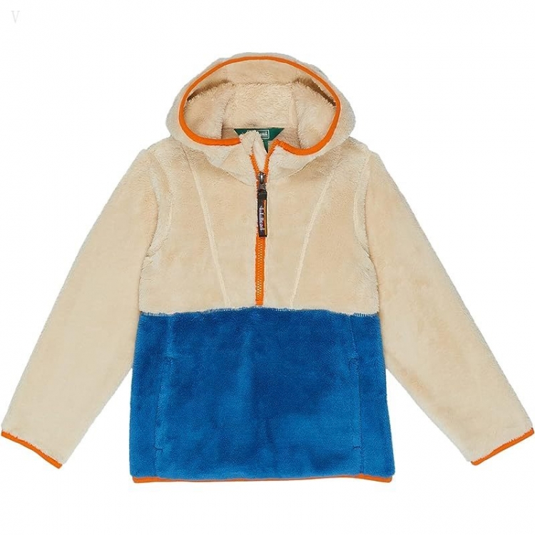 L.L.Bean Hi-Pile Fleece Color-Block Pullover Hoodie (Little Kids) Natural/Marine Blue ID-0g8YgwQL - Click Image to Close