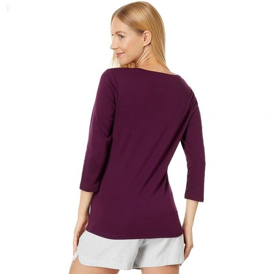 L.L.Bean Pima Cotton Shaped Jewelneck Tee 3/4 Sleeve Royal Plum ID-jJMmlkhZ