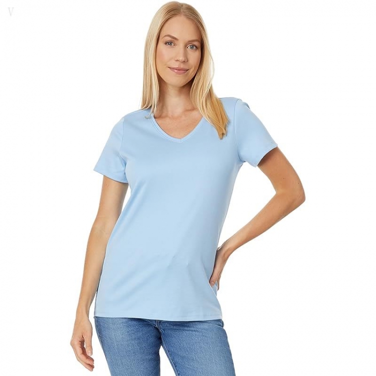 L.L.Bean Pima Tops Shaped V-Neck Short Sleeve Tee Lake ID-Oc8K5Rac - Click Image to Close