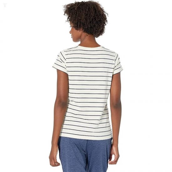 L.L.Bean Soft Stretch Supima Tee Crew Neck Striped Short Sleeve Sailcloth/Classic Navy ID-xuOSjesj