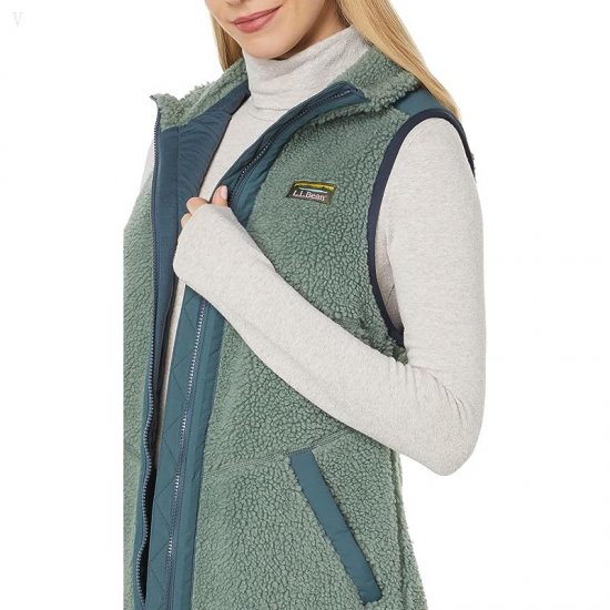 L.L.Bean Bean\'s Sherpa Fleece Long Vest Sea Green ID-1QW0lhvm