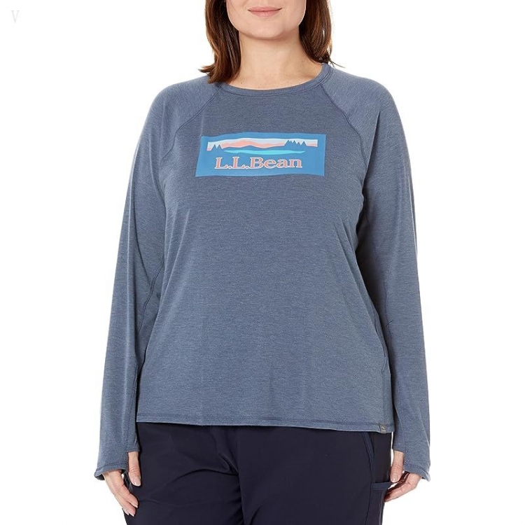 L.L.Bean Plus Size Everyday SunSmart Tee Crew Neck Long Sleeve Graphic Nautical Navy Katahdin ID-Pi8oaCs9 - Click Image to Close