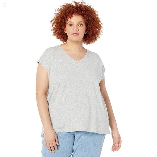 L.L.Bean Plus Size Beyond Soft Short Sleeve V-Neck Tee Light Gray Heather ID-dbmjnBp3