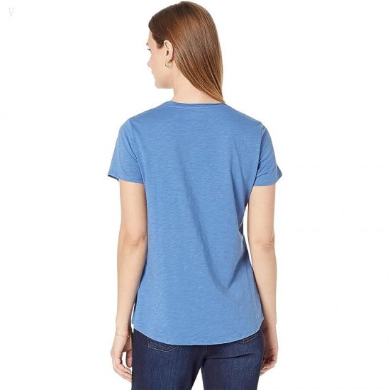 L.L.Bean Organic Cotton V-Neck Short Sleeve Tee Rustic Blue ID-WDrFZSnn