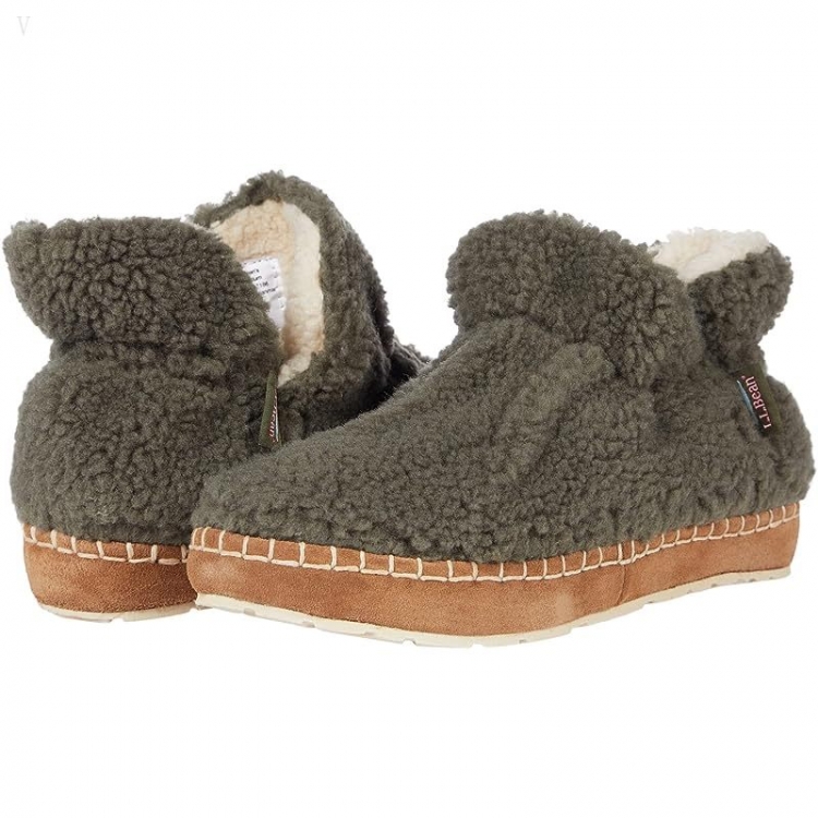 L.L.Bean Cozy Slipper Bootie Pile Fleece Kelp Green ID-TKrpncp8 - Click Image to Close